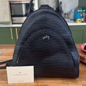 Black Croc-Embossed Women's Backpack